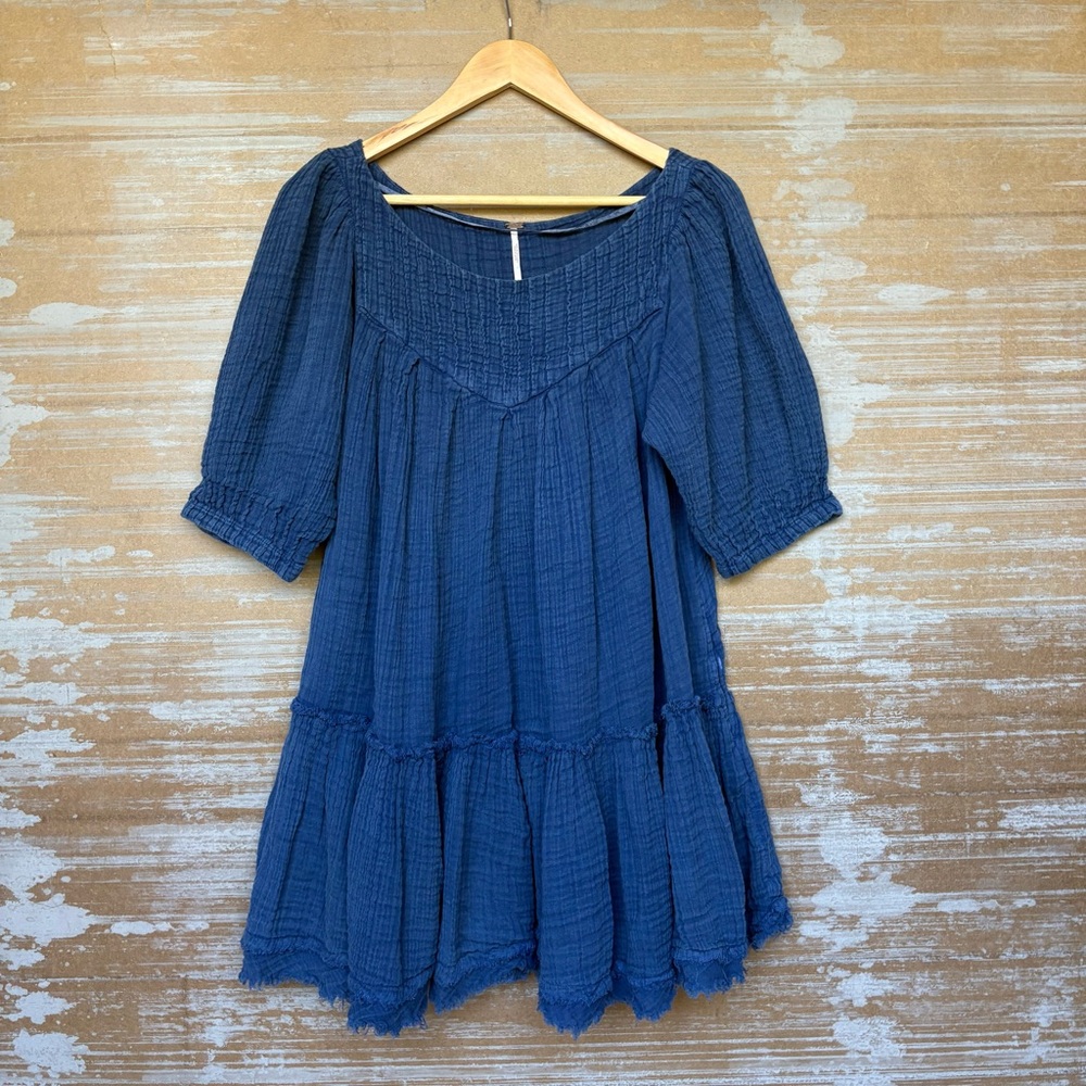 Free People Mystery Land Tunic Top Navy Boho Oversized Preppy Womens S
